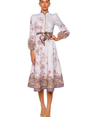 Zimmermann Luna Button Floral Linen Midi-Dress
